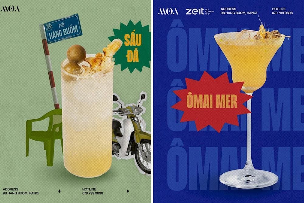 The cocktails at M.O.A 98 Hang Buom are expertly crafted with authentic Hanoi flavors, offering a unique and delightful taste experience (Source: M.O.A 98 H&agrave;ng Buồm)